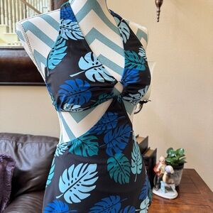 Tropical Leaf Print One Piece Swimsuit